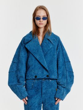 EENK YEM Oversized One-Button Short Jacket - Blue