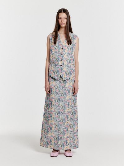 EENK YEXS Floral Maxi Skirt - Cream/Blue Multi