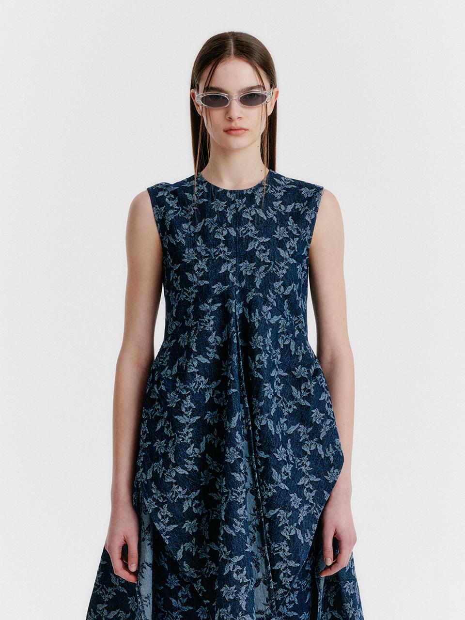 EENK YIMI Jacquard Denim Sleeveless Top - Navy