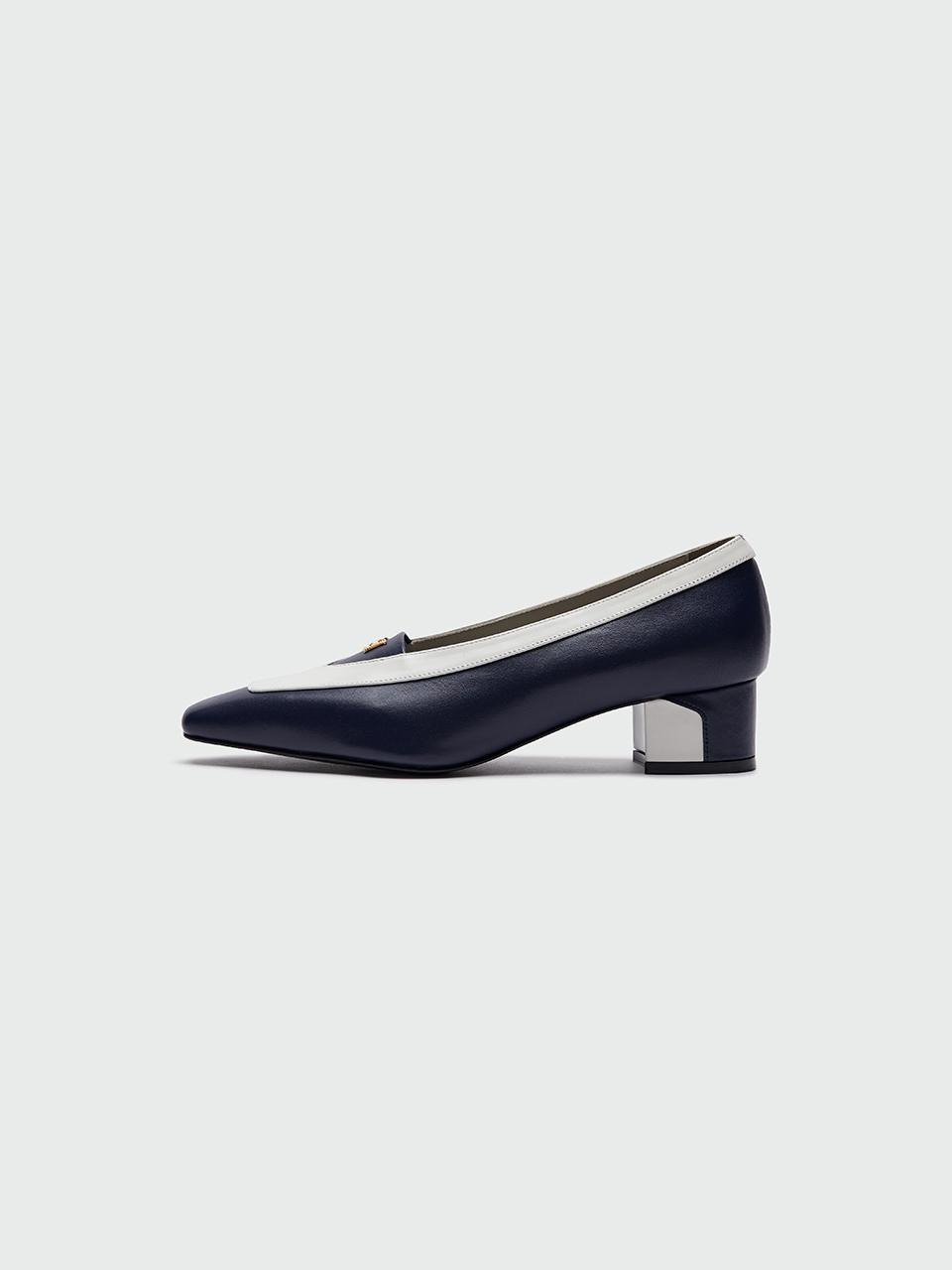 EENK Yinzel Pointed Toe Color Block Pumps Heel_Navy