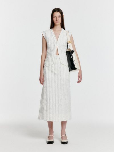EENK YUNITA Textured Midi Skirt_White