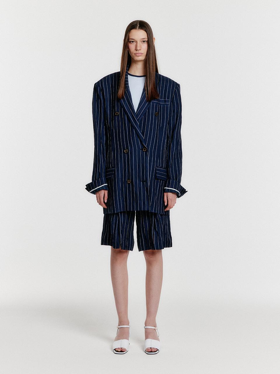 EENK YURROTA Suit Shorts with Front Slit_Navy Stripe