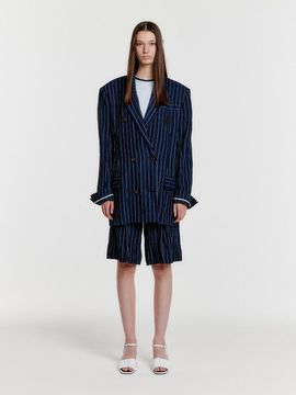 EENK YURROTA Suit Shorts with Front Slit_Navy Stripe