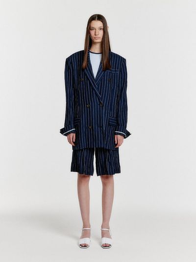EENK YURROTA Suit Shorts with Front Slit_Navy Stripe
