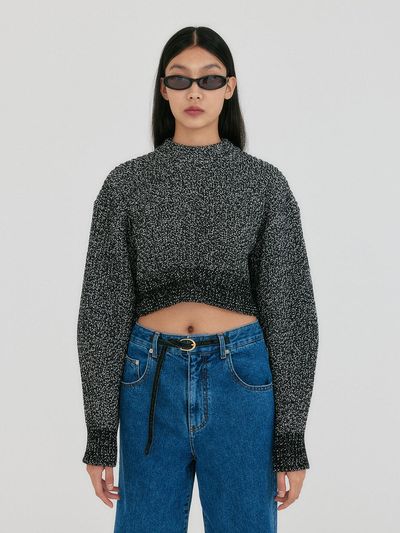 EENK ZABELLE Mockneck Textured Knit Pullover - B/W