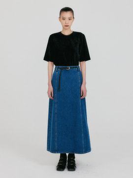 EENK ZANIA Belted Maxi Denim Skirt - Blue