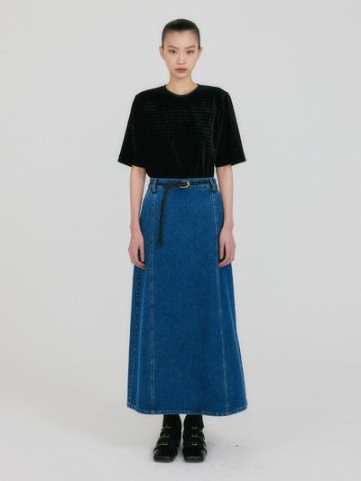 EENK ZANIA Belted Maxi Denim Skirt - Blue