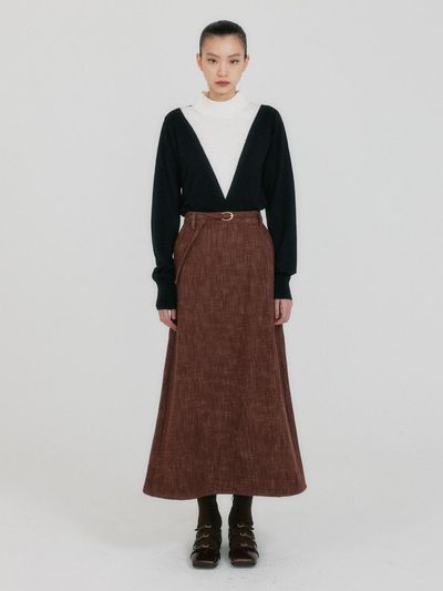 EENK ZANIA Belted Maxi Denim Skirt - Brown