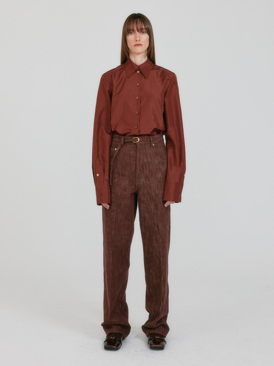 EENK ZENIM Belted Denim Pants - Brown
