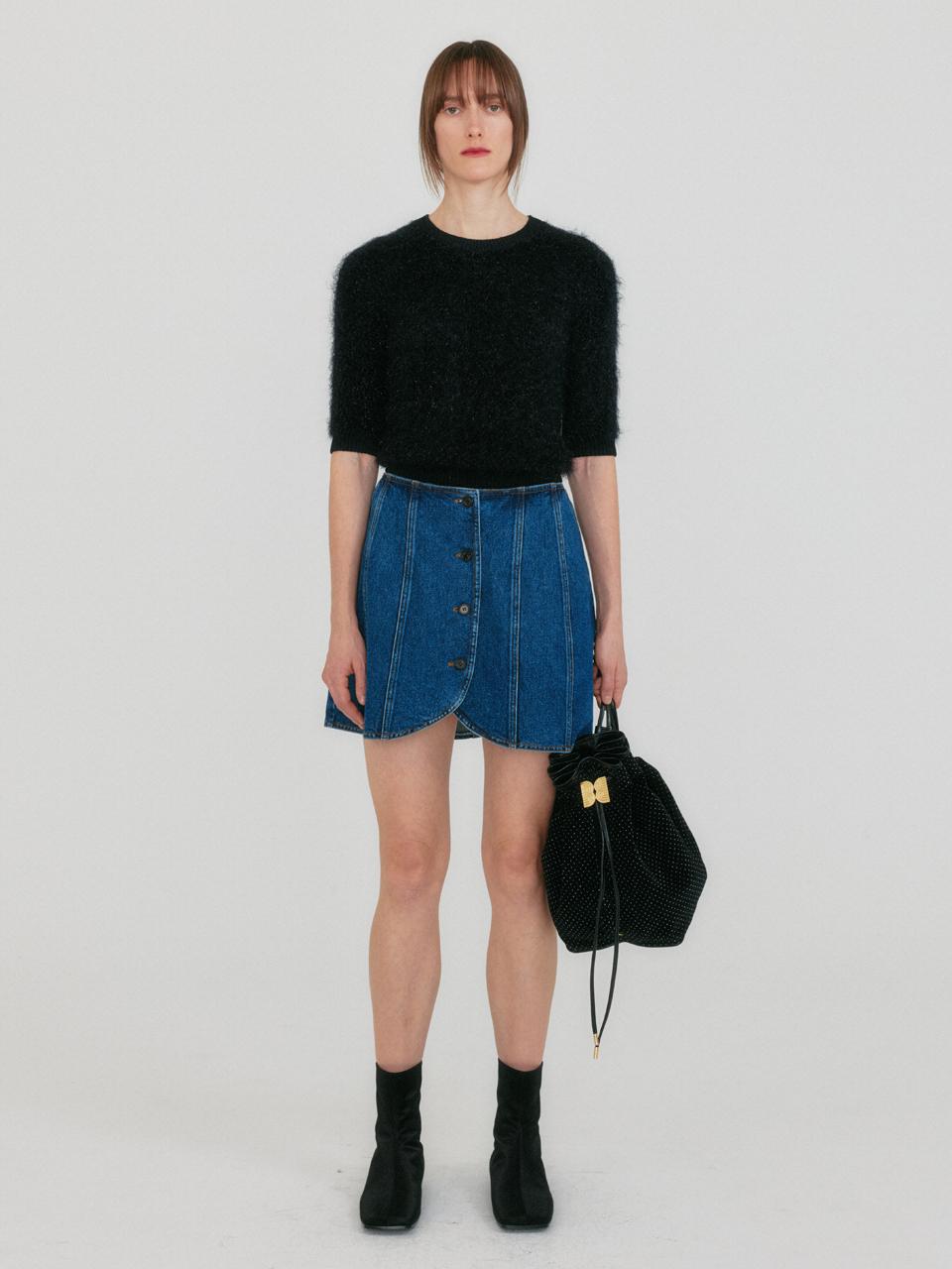 EENK ZENNA Belted Mini Denim Skirt - Blue