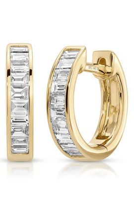 EF Collection EF Collection 14k Gold Baguette Diamond Huggie Hoop Earrings