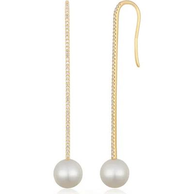 EF Collection EF Collection 14k Gold Diamond & Pearl Drop Earrings