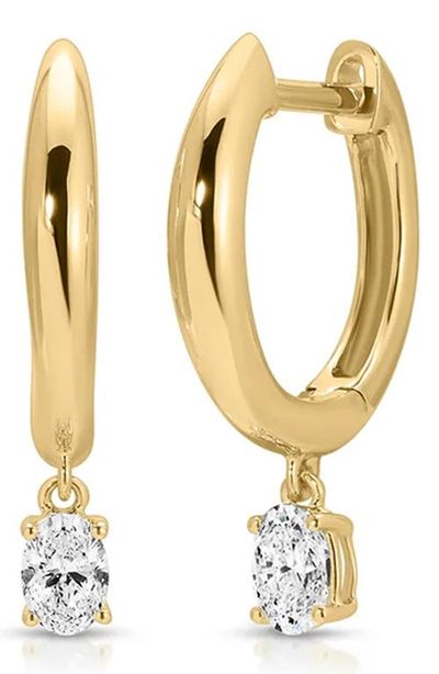 EF Collection EF Collection 14k Gold Diamond Oval Drop Dome Huggie Hoop Earrings
