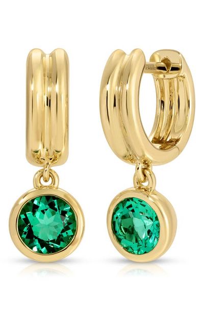EF Collection EF Collection 14k Gold Lab Grown Emerald Bezel Set Huggie Hoop Earrings
