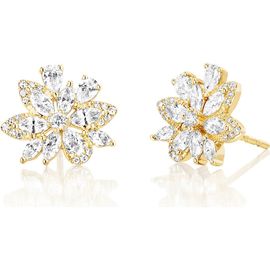 EF Collection EF Collection 14k Gold Marquise Diamond Cluster Stud Earrings