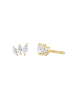 Ef Collection Ef Collection 14K Yellow Gold Diamond Marquis Tri Stud Earrings, 0.21 tcw