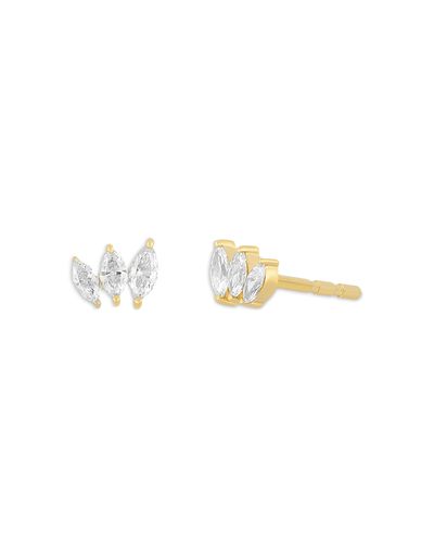 Ef Collection Ef Collection 14K Yellow Gold Diamond Marquis Tri Stud Earrings, 0.21 tcw
