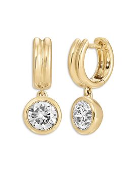 Ef Collection Ef Collection 14K Yellow Gold Lab Diamonds Lab Grown Diamond Bezel Dangle Huggie Hoop Earrings, 1.0 tcw