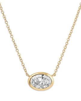 Ef Collection Ef Collection 14K Yellow Gold Lab Grown Diamond Oval Floating Bezel Pendant Necklace, 1.0 tcw