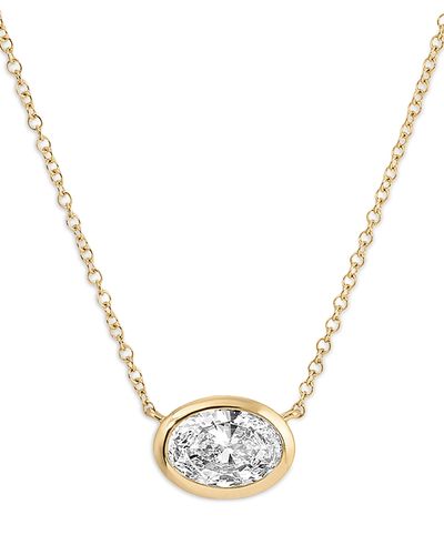 Ef Collection Ef Collection 14K Yellow Gold Lab Grown Diamond Oval Floating Bezel Pendant Necklace, 1.0 tcw