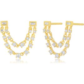 EF Collection EF Collection Diamond Chain Double Stud Earrings