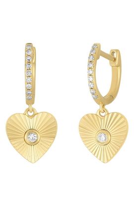 EF Collection EF Collection Diamond Fluted Heart Huggie Hoop Earrings