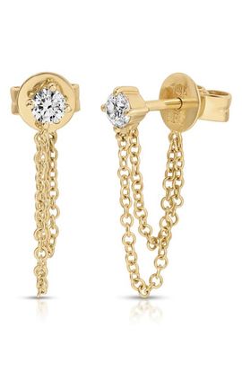 EF Collection EF Collection Diamond Solitaire Looped Chain Drop Earrings