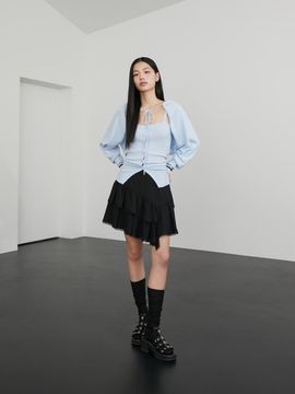 EGOIST Bijou Embellished Asymmetric Tiered Midi Skirt (ER2WS361)