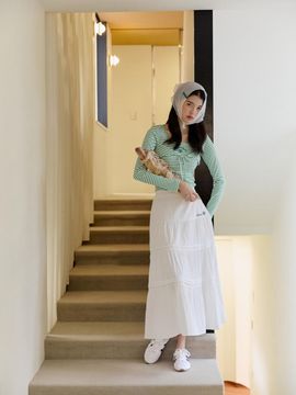 EGOIST Blue Label Elastic Waist Pin-tuck Tiered Skirt (ER2OSK05)