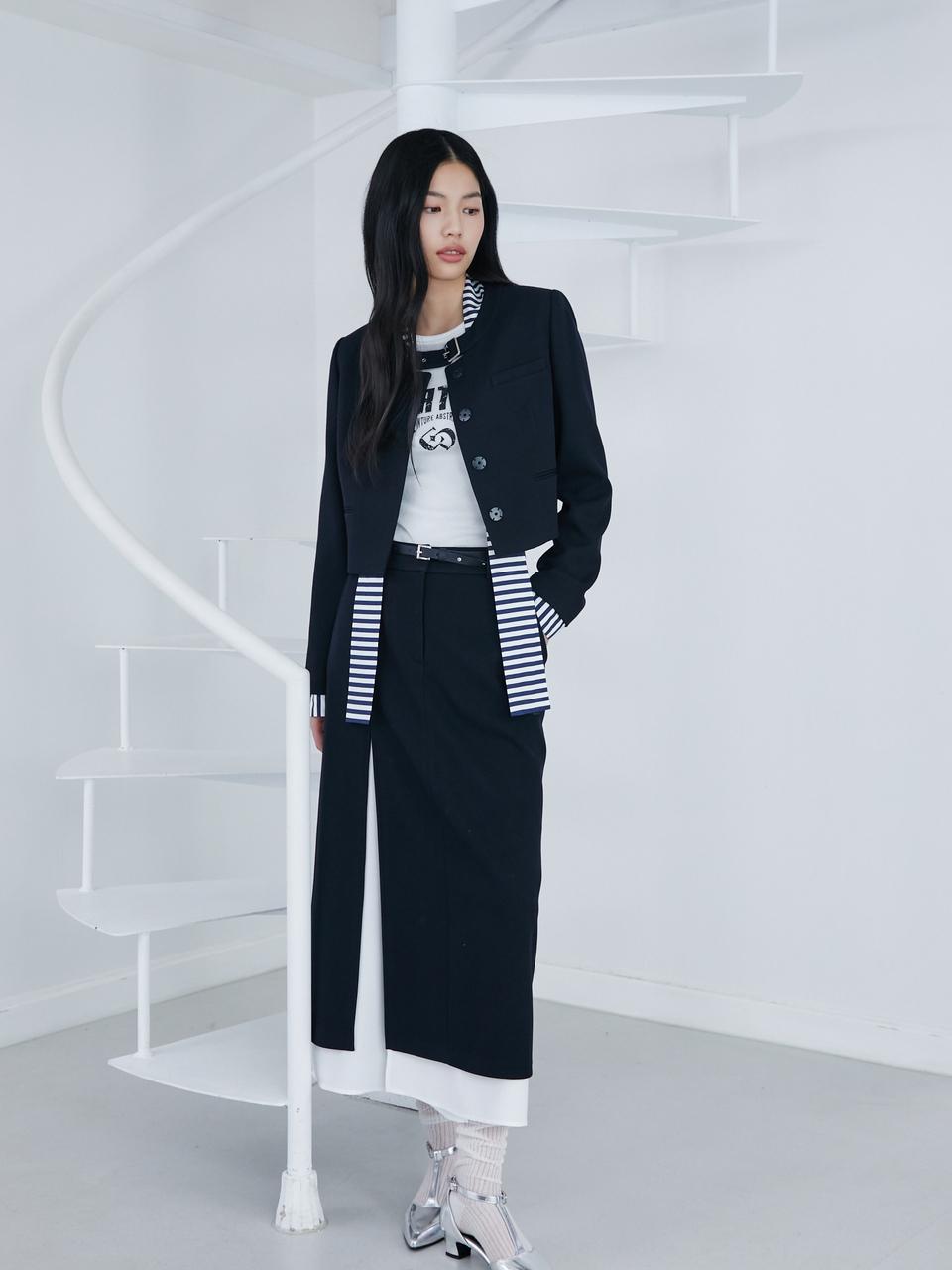 EGOIST Bottom Hem Contrast Point H-line Long Skirt (ER1WS260)
