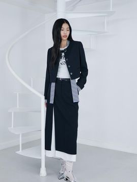 EGOIST Bottom Hem Contrast Point H-line Long Skirt (ER1WS260)