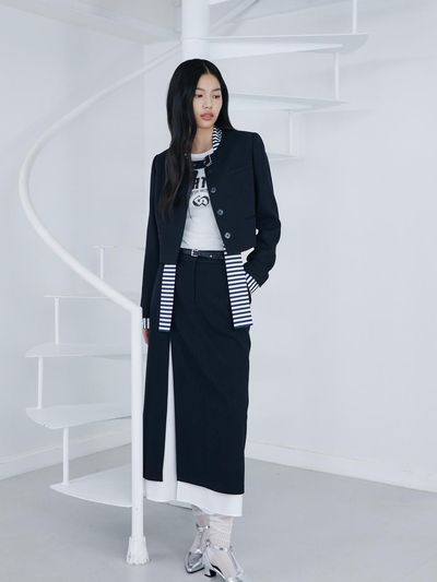 EGOIST Bottom Hem Contrast Point H-line Long Skirt (ER1WS260)