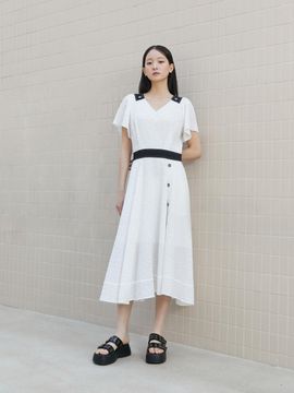 EGOIST Color-block Accent Hem Frill Long Maxi Dress (ER2RD561)