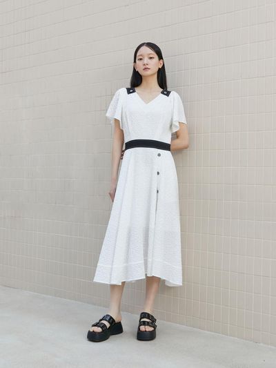 EGOIST Color-block Accent Hem Frill Long Maxi Dress (ER2RD561)