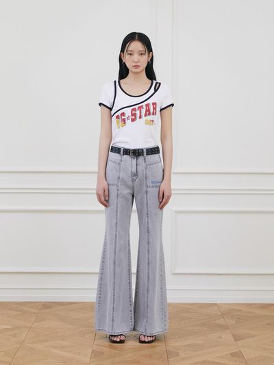 EGOIST Cut Point Boot-Cut Long Denim Pants (ER2DP462)
