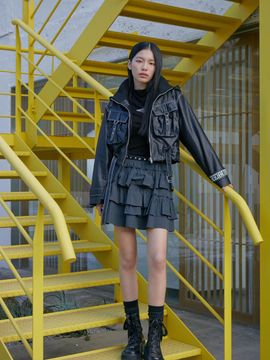 EGOIST Eyelet Detail Asymmetric Pleated Mini Skirt (ER1WS262)
