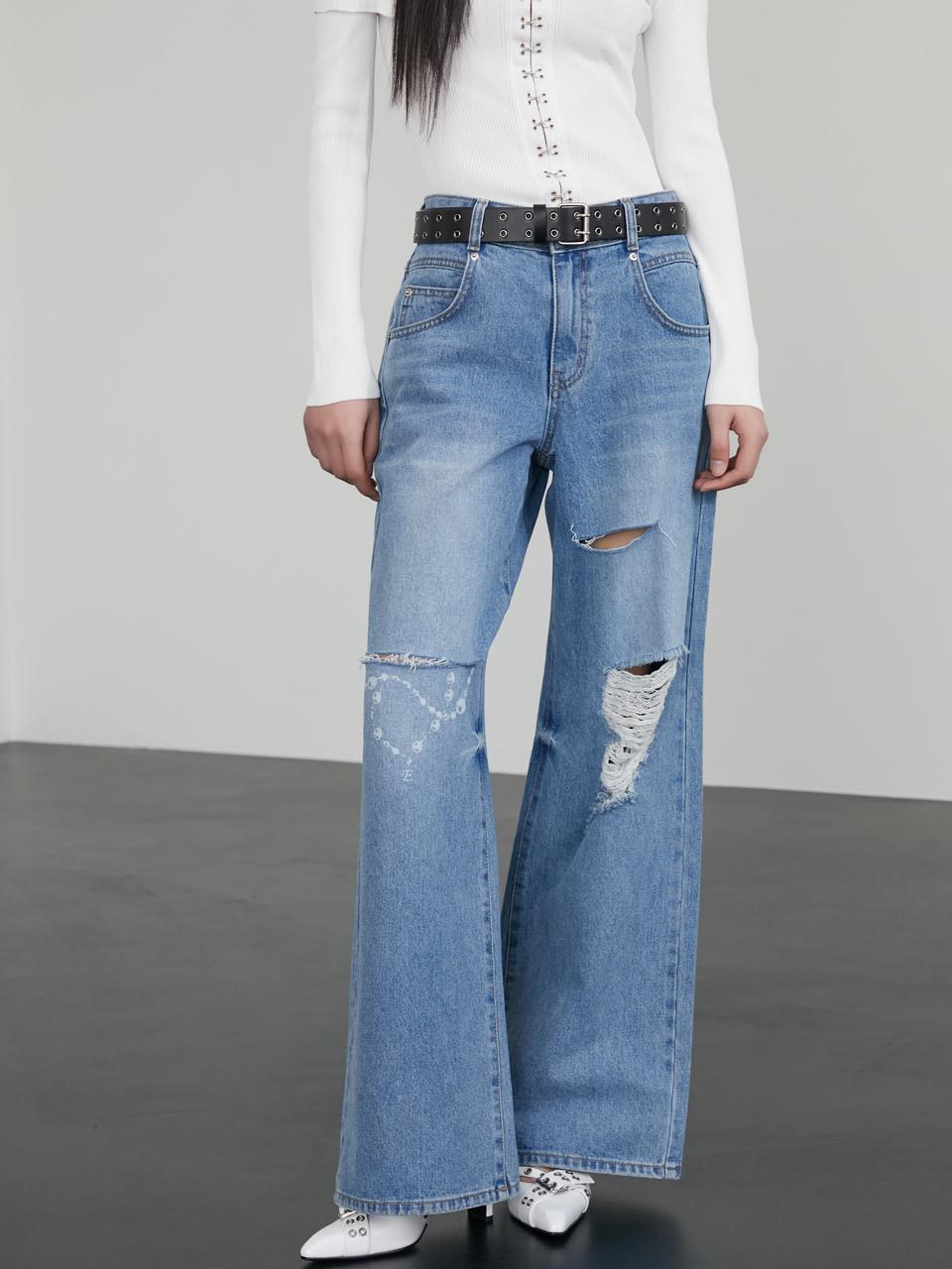 EGOIST [Heritage] Destroyed Wide Fit Denim Pants (ER2DP362)