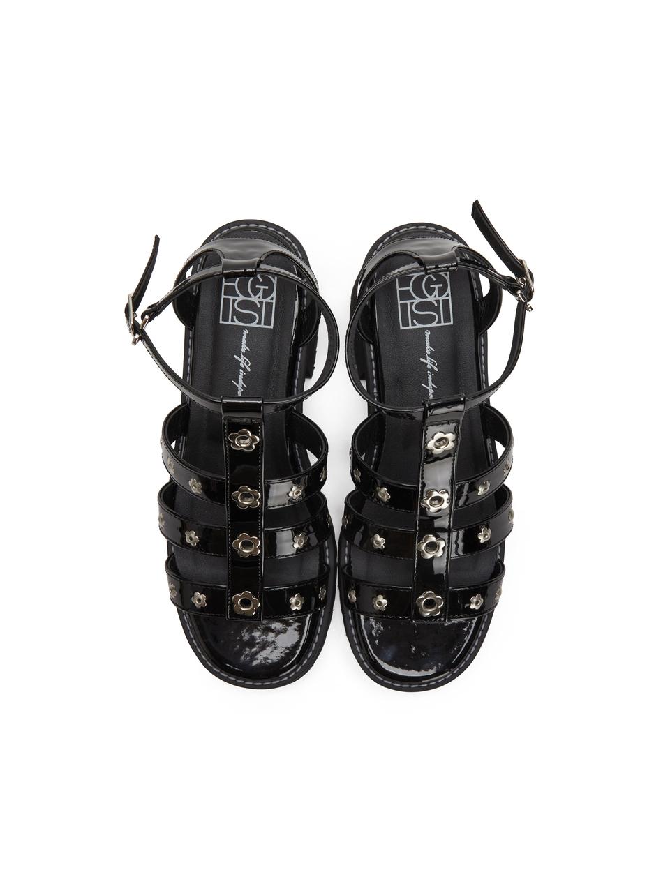 EGOIST [HERITAGE] Flower Eyelet Detail Faux Leather Sandals (ER2AS361)