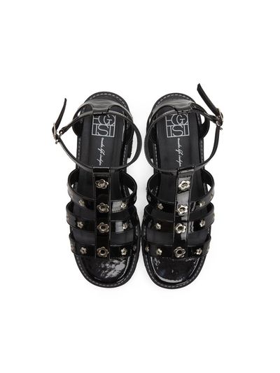 EGOIST [HERITAGE] Flower Eyelet Detail Faux Leather Sandals (ER2AS361)