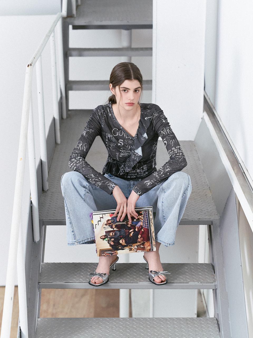 EGOIST Heritage Printed Frill Detail T-shirt (ER2CL361)