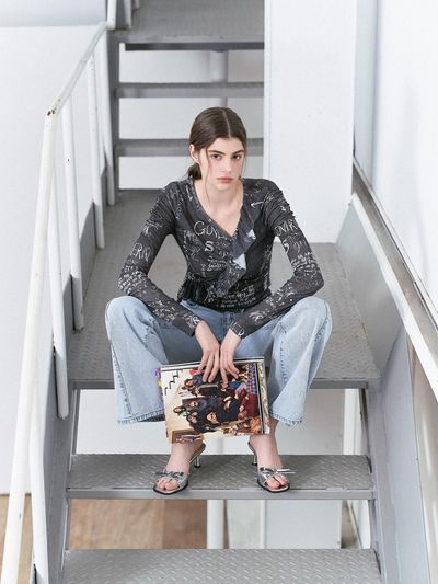 EGOIST Heritage Printed Frill Detail T-shirt (ER2CL361)