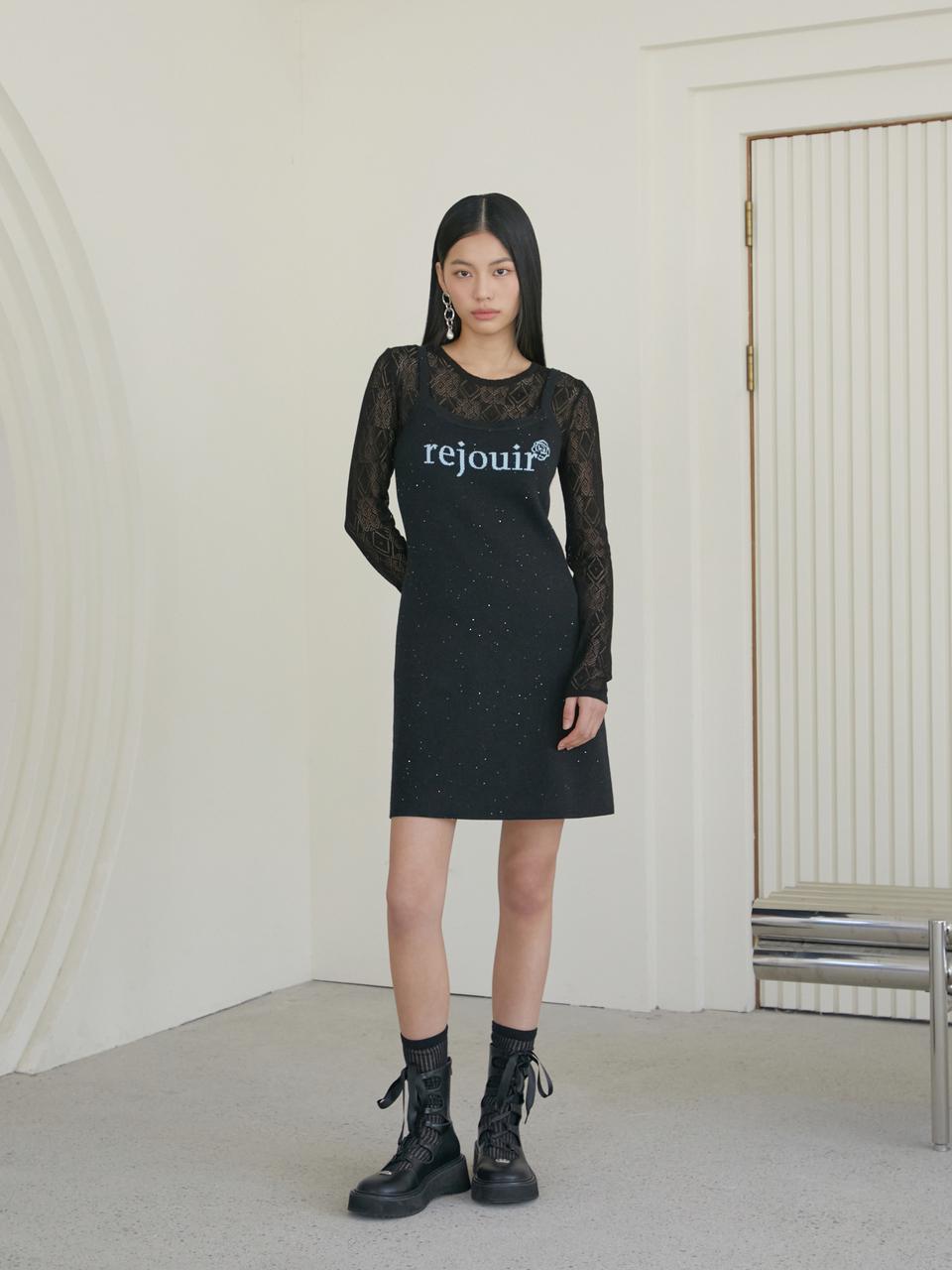 EGOIST Lettering Point Spangle Mix Knit Mini Dress (ER1KO160)