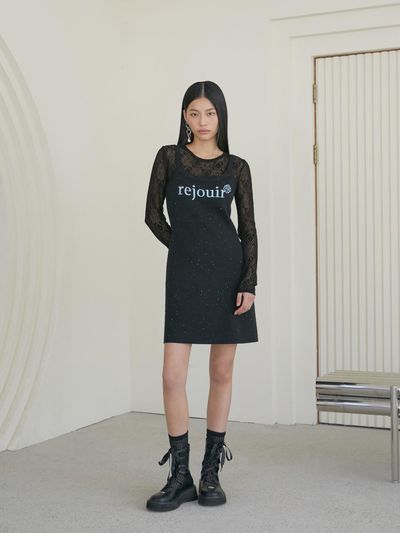 EGOIST Lettering Point Spangle Mix Knit Mini Dress (ER1KO160)