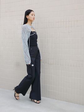 EGOIST Out-pocket Point String Detail Semi Boot-cut Pants (ER2WP362)