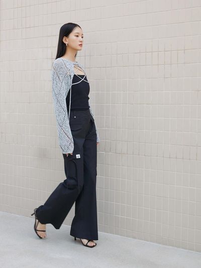 EGOIST Out-pocket Point String Detail Semi Boot-cut Pants (ER2WP362)