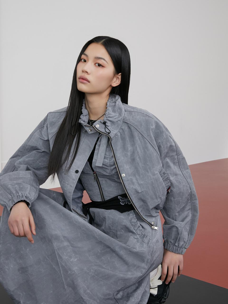 EGOIST Shirring High-Neck Point Crack Nylon Jacket (ER2WZ360)