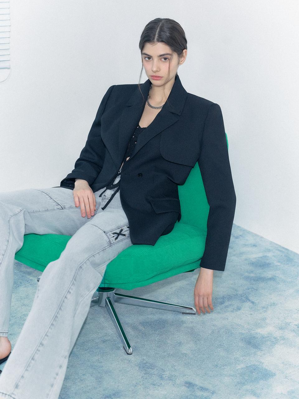 EGOIST Slit Point Belt Detail Tailored Jacket (ER2WJ360)
