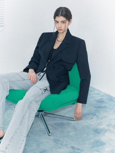 EGOIST Slit Point Belt Detail Tailored Jacket (ER2WJ360)