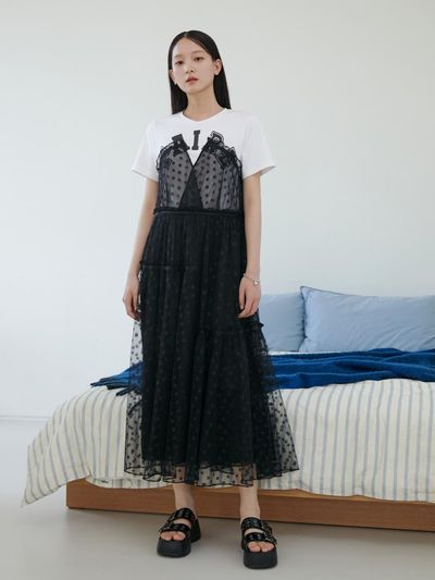 EGOIST T-shirt Layered Point String Long Dress (ER2RD562)