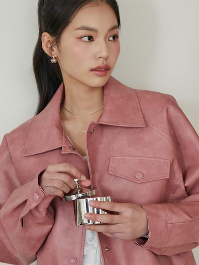 EGOIST Vegan Leather Volume Short Cropped Jacket (ER2TZ301)